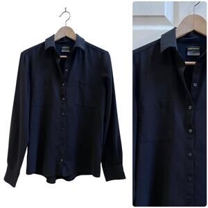 Longchamp Black Collared Pockets Button Down Blouse FR Size 34 US Size 2